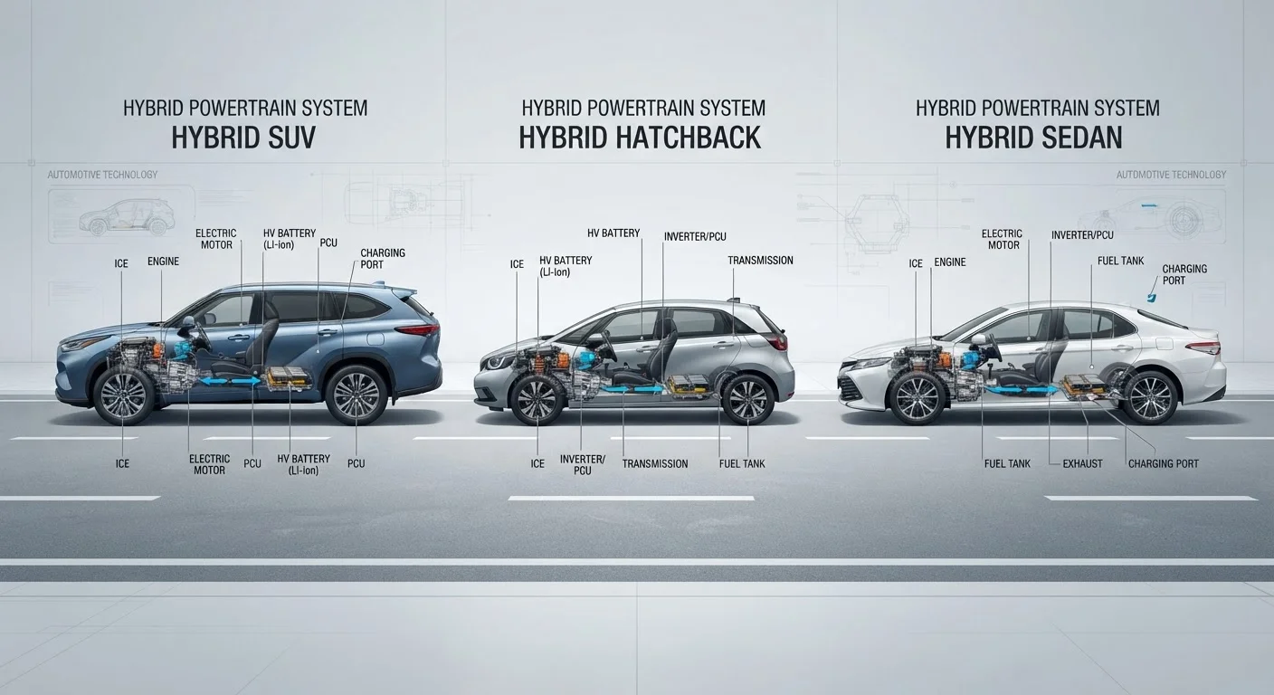 Hybrid Vehicle Architectures: Full, Mild, and Plug-In Compared